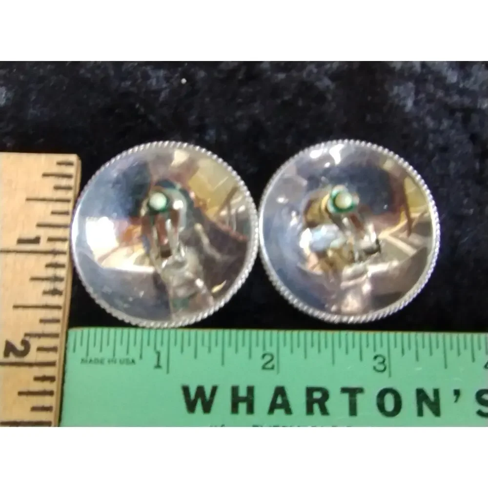 Vintage Sterling Silver Doorknocker Round Puffy Dome Rope Edge Clip Earrings